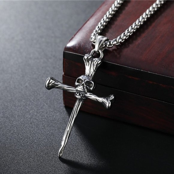 ❤️Style retro cast skull cross Halloween pendant necklace for men,N90201P… - Picture 3 of 8